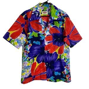 Vtg Pomare Mens Flowered Shirt Large Hawaiian Button Up Colorful Beach Aloha